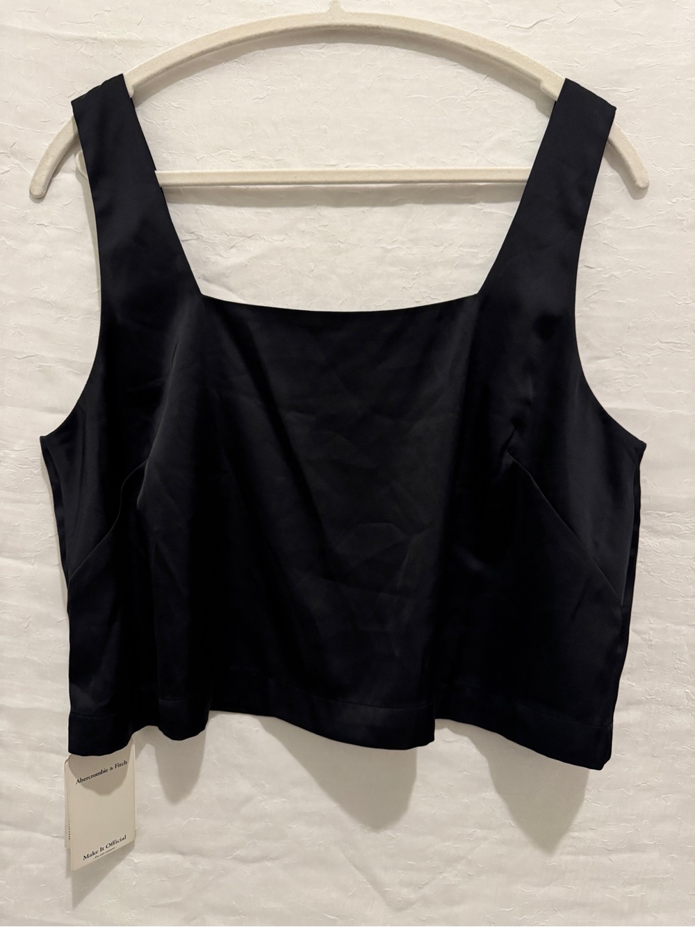 Abercrombie & Fitch Black Satin Square-Neck Crop Tank